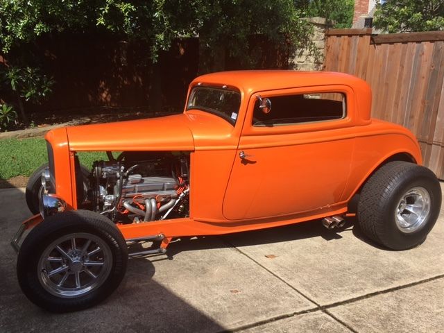 Orange classic 1932 Ford 3 Window Coupe hot rod Street rod